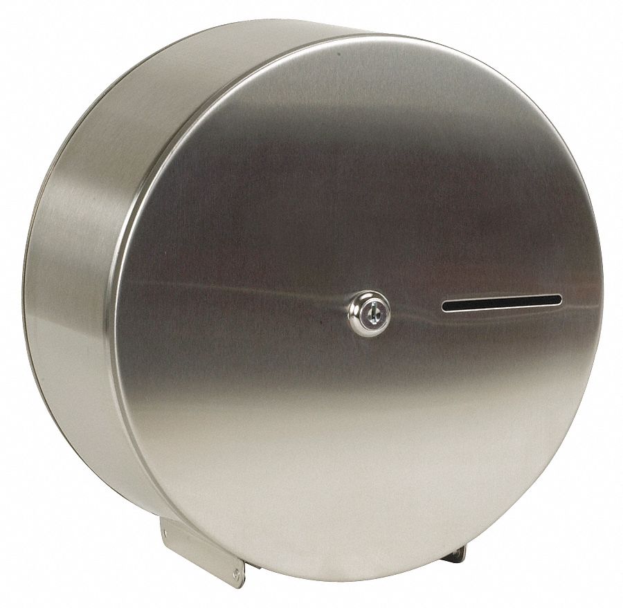 TOILET PAPER DISPENSER, JUMBO CORE, HORIZONTAL SINGLE ROLL, STEEL, SILVER
