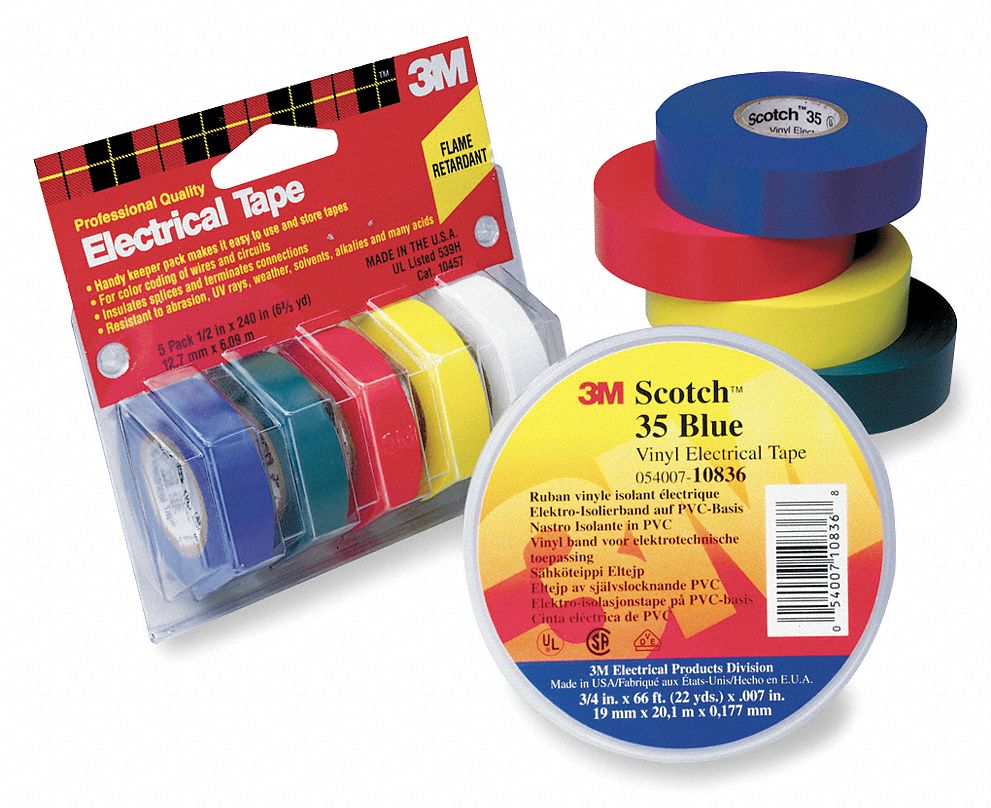 Scotch 35 Vinyl Electrical Tape - Assorted Colors, Pkg of 5