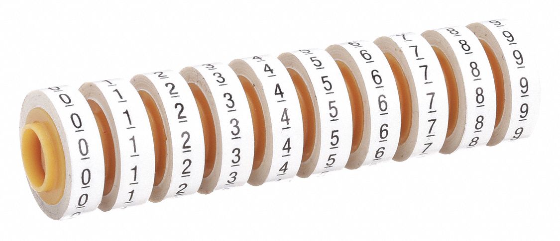 Wire Marker Tape Refill: 0 to 9, Black on White, 5, 760 Labels, Polyester Film, 10 PK
