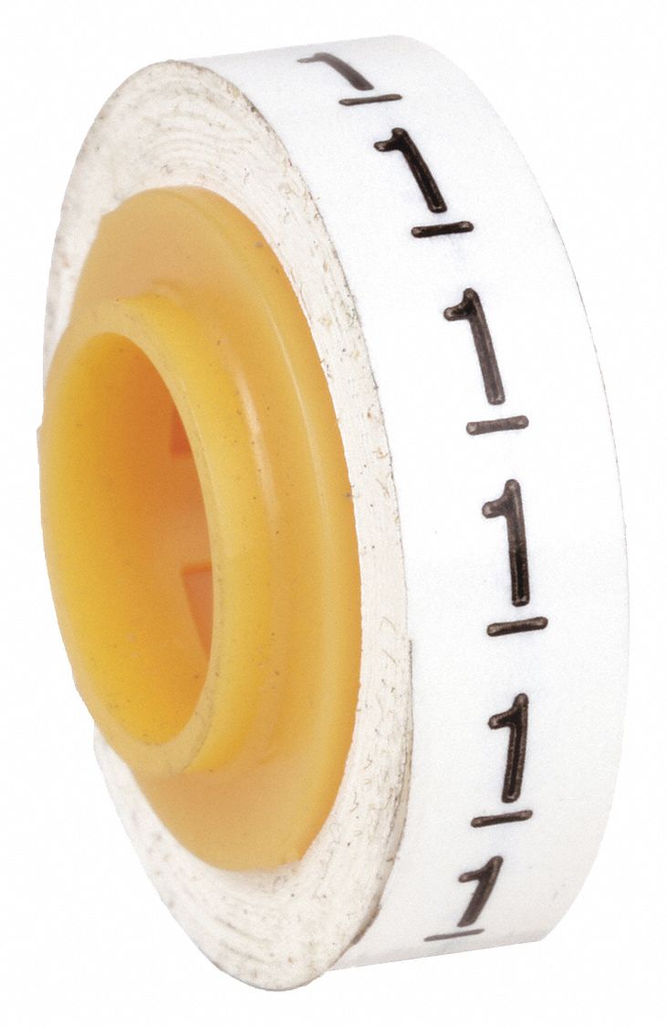 Wire Marker Tape Refill: 1, Black on White, 576 Labels, Polyester Film, -40°F to 250°F