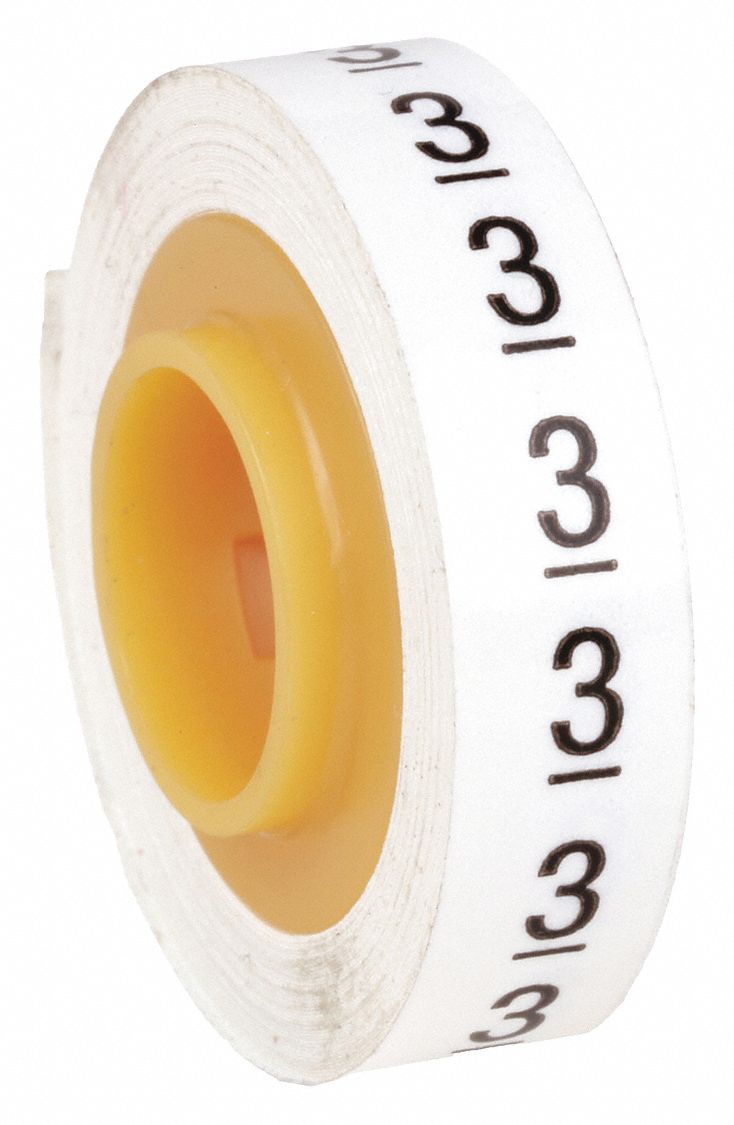 Wire Marker Tape Refill: 3, Black on White, 576 Labels, Polyester Film, -40°F to 250°F