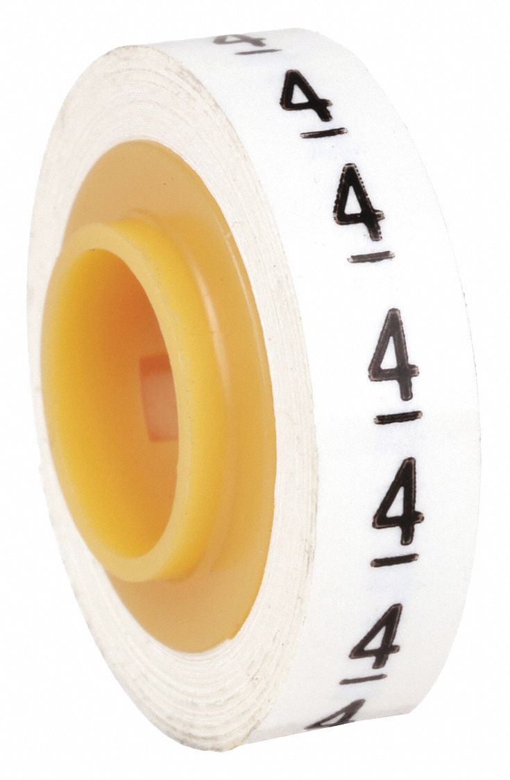 Wire Marker Tape Refill: 4, Black on White, 576 Labels, Polyester Film, -40°F to 250°F
