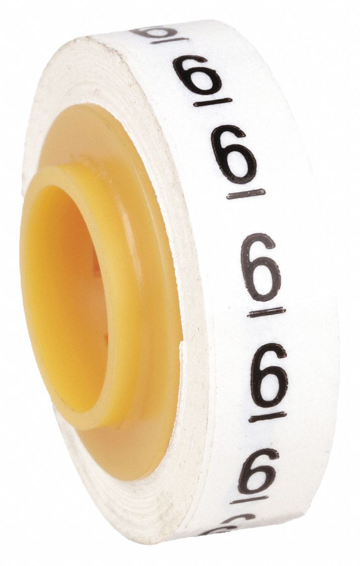 Wire Marker Tape Refill: 6, Black on White, 576 Labels, Polyester Film, -40°F to 250°F