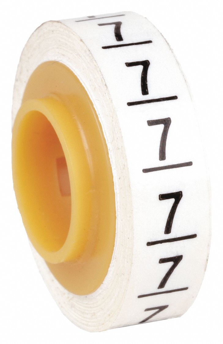 Wire Marker Tape Refill: 7, Black on White, 576 Labels, Polyester Film, -40°F to 250°F