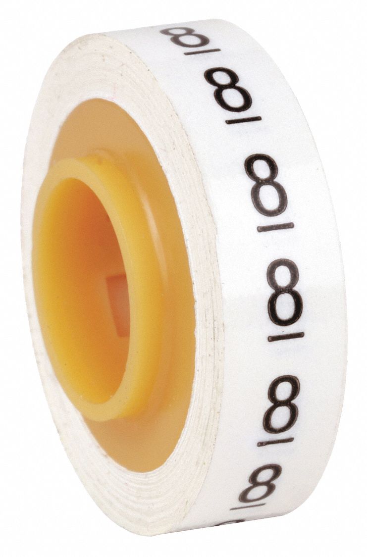 Wire Marker Tape Refill: 8, Black on White, 576 Labels, Polyester Film, -40°F to 250°F