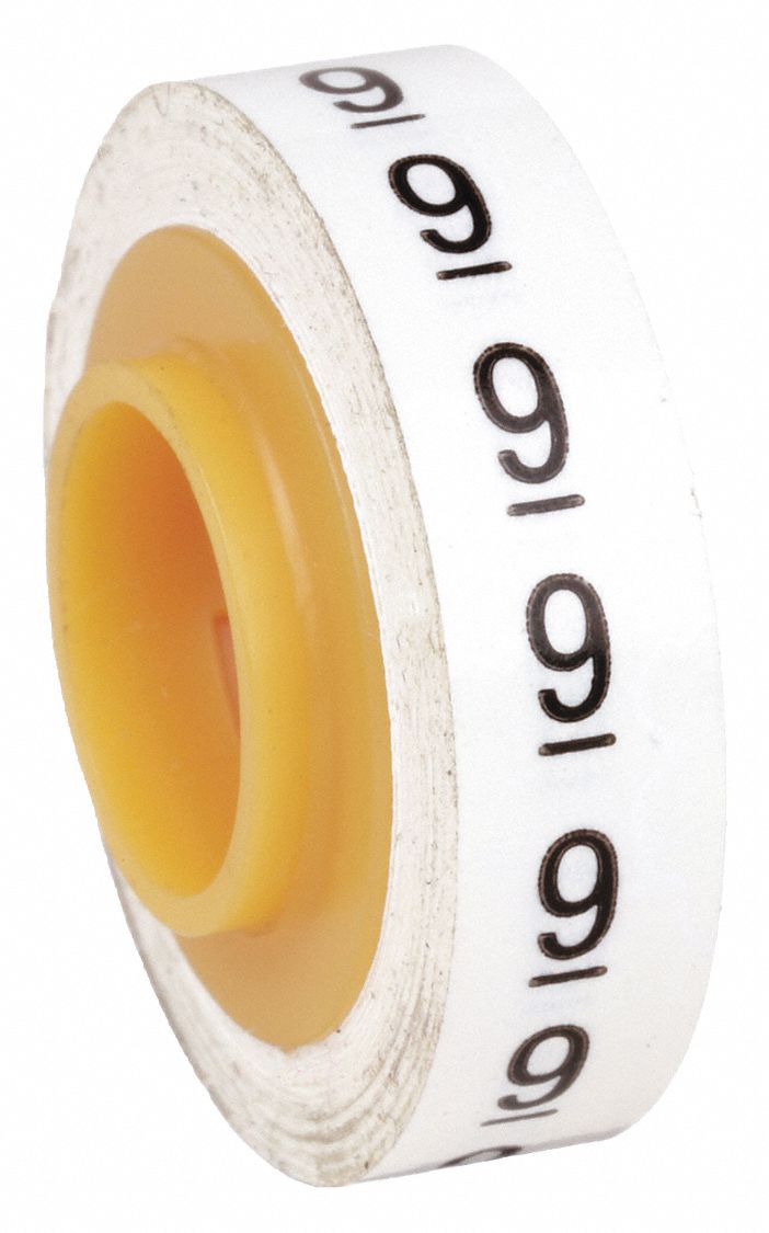 Wire Marker Tape Refill: 9, Black on White, 576 Labels, Polyester Film, -40°F to 250°F
