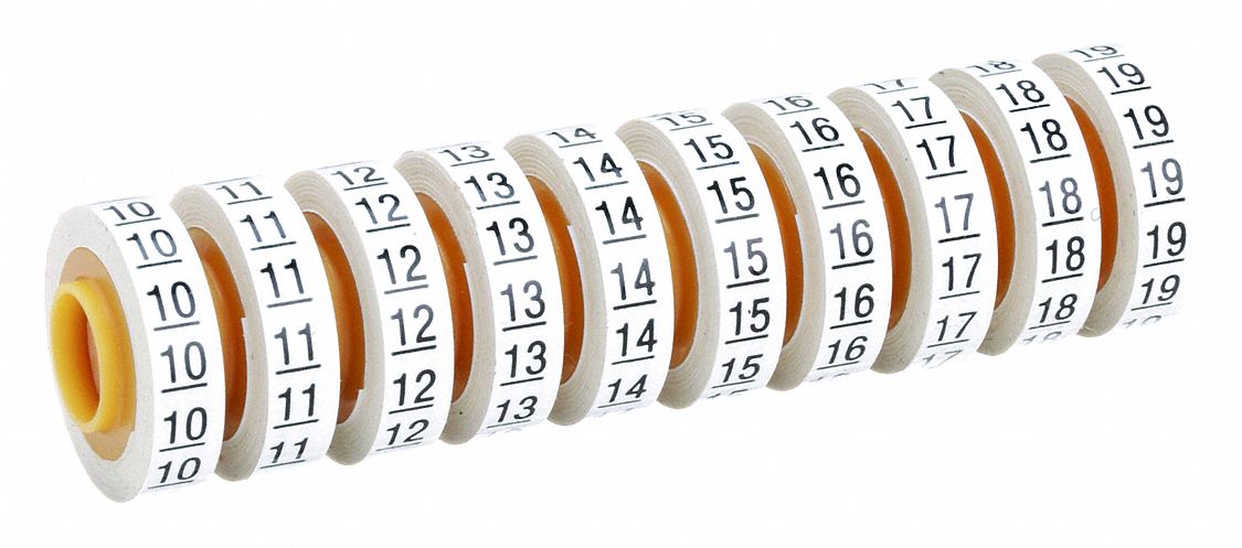 Wire Marker Tape Refill: 10 to 19, Black on White, 5, 760 Labels, Polyester Film, 10 PK