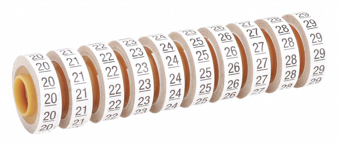 Wire Marker Tape Refill: 20 to 29, Black on White, 5, 760 Labels, Polyester Film, 10 PK