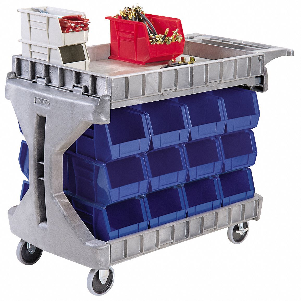 AKROMILS Utility Cart with FlipGate Flush Plastic Shelves 400 lb