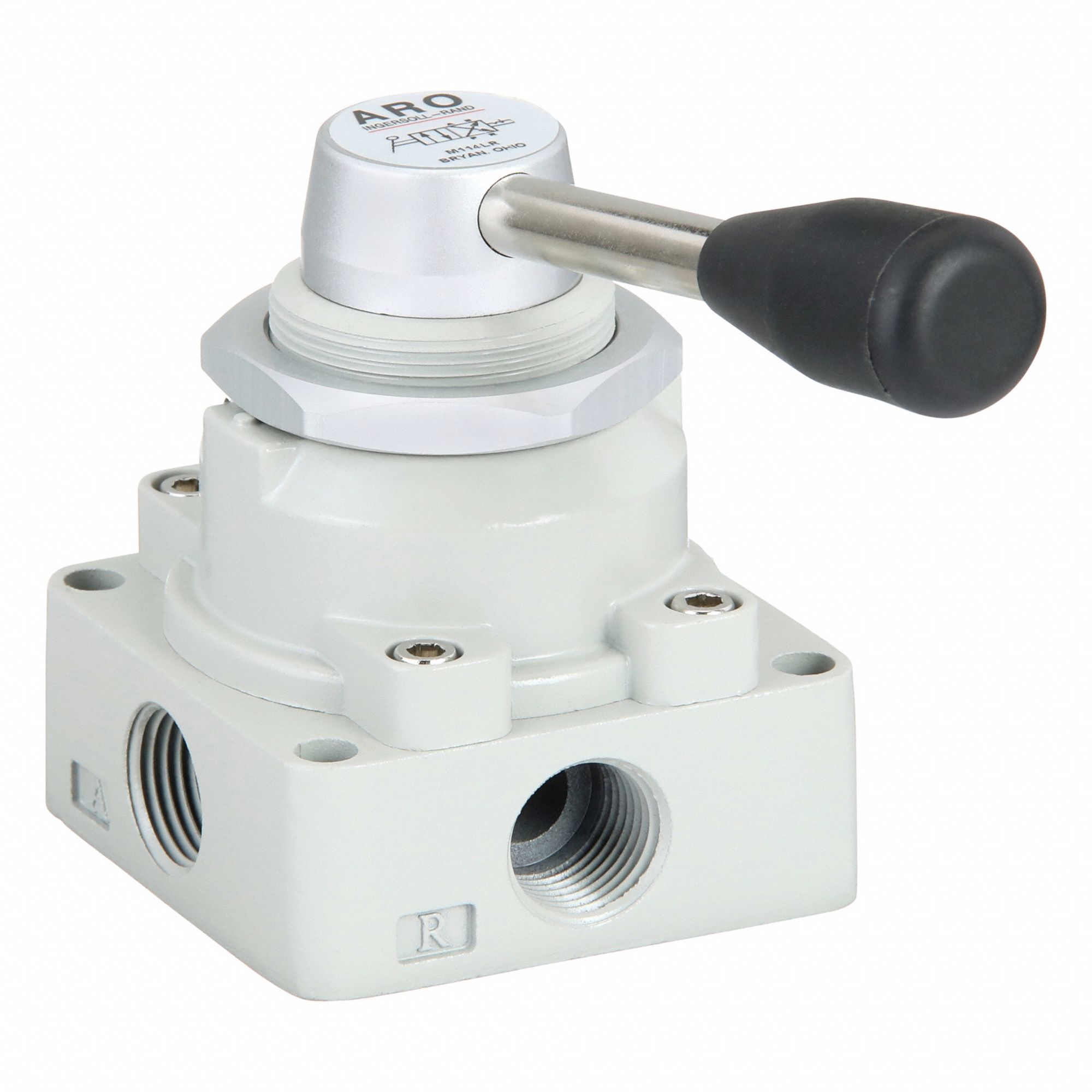 Manual Air Control Valve: MaxAir, Four-Way / Two-Position, Lever, Black, 85 scfm Flow Rate - Max