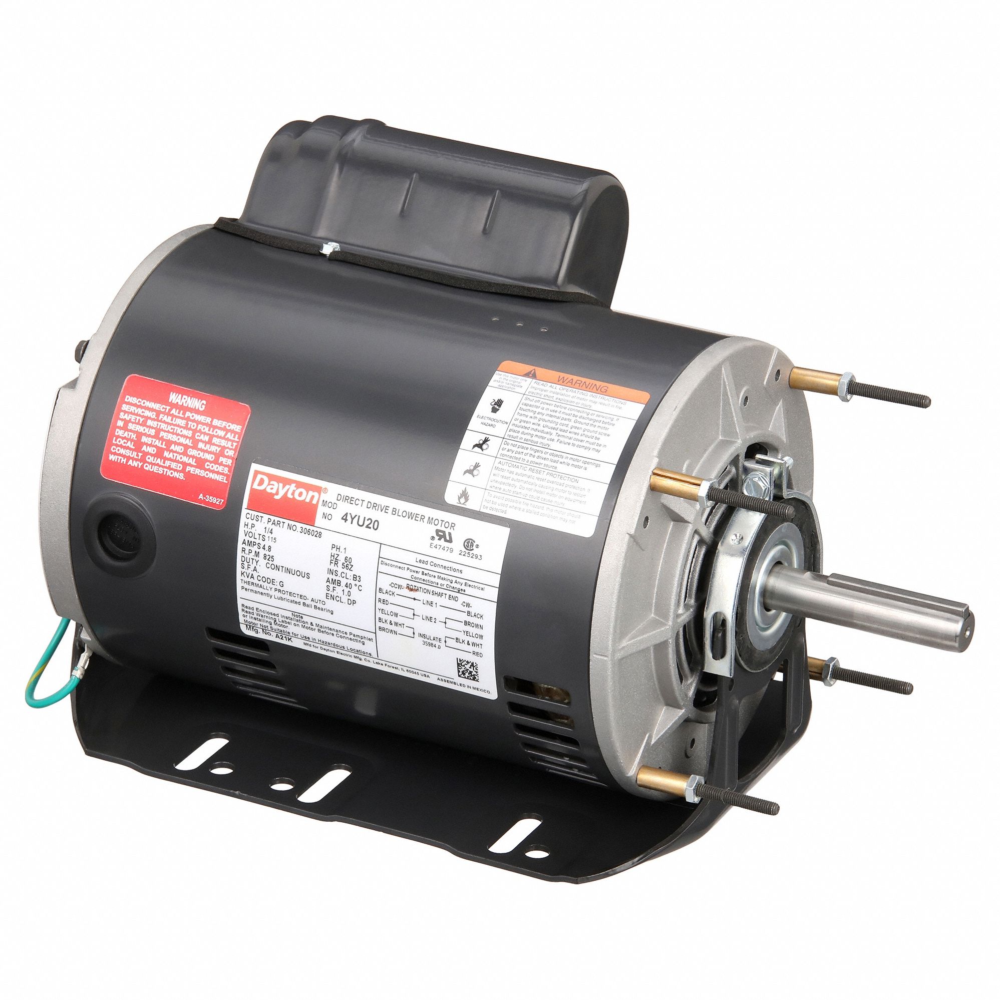 DAYTON, 1 Speed, Open Dripproof, Direct Drive Blower Motor - 4YU20 ...