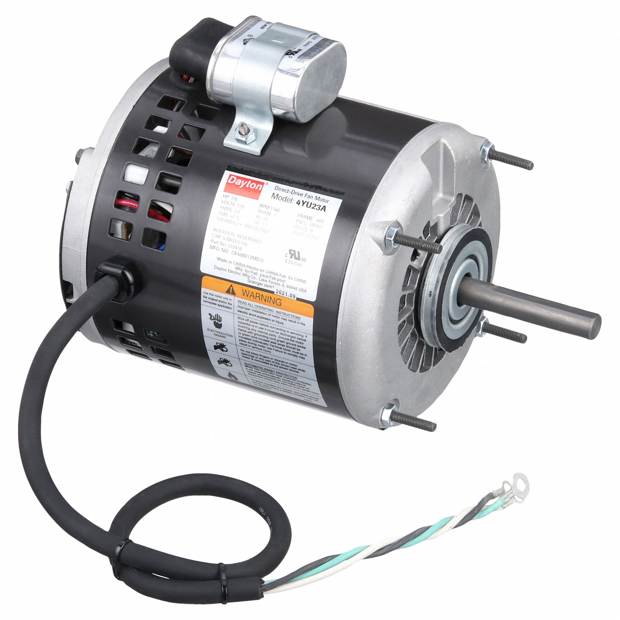 MOT,PSC,1/6HP,1140RPM,115V,48Z,OAO