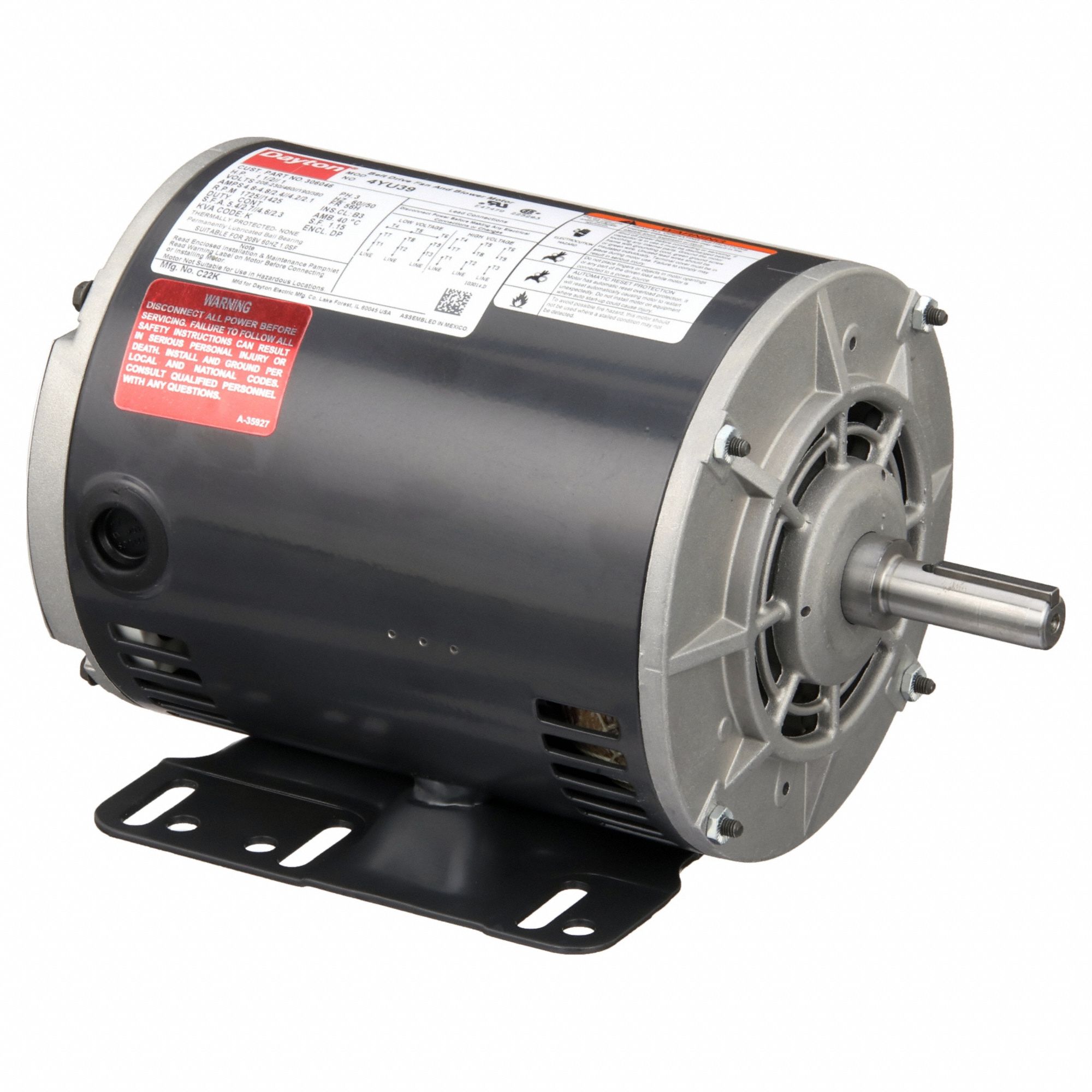 Direct Drive Blower Motor: 1 Speed, Open Drip Proof, Rigid Base Mount, 1 1/2 hp Horsepower