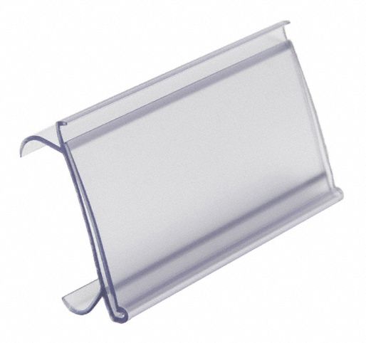 Label Holder: 3 in x 1 1/4 in, Clear, Slide-In, 25 Label Holders, Snap-On, PVC, Smooth