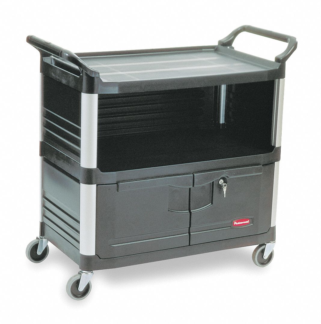 ENCLOSED CART,HDPE,BLACK,300 LBS.