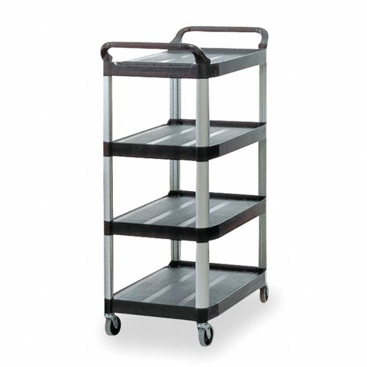 Rubbermaid® Commercial Xtra Utility Cart with Open Sides, Plastic, 4  Shelves, 400 lb Capacity, 40.63 x 20 x 51, Black