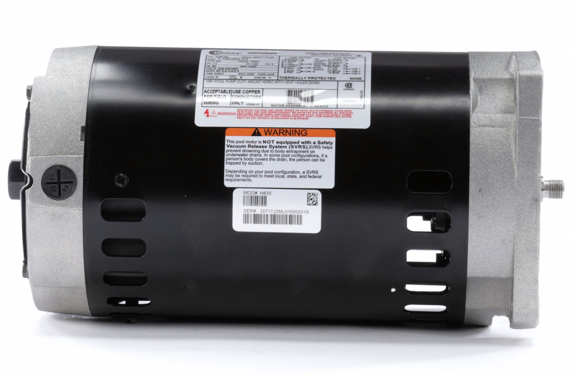 CENTURY Pool Pump Motor, 1 HP, 3Phase, Nameplate RPM 3,450, 56Y Frame