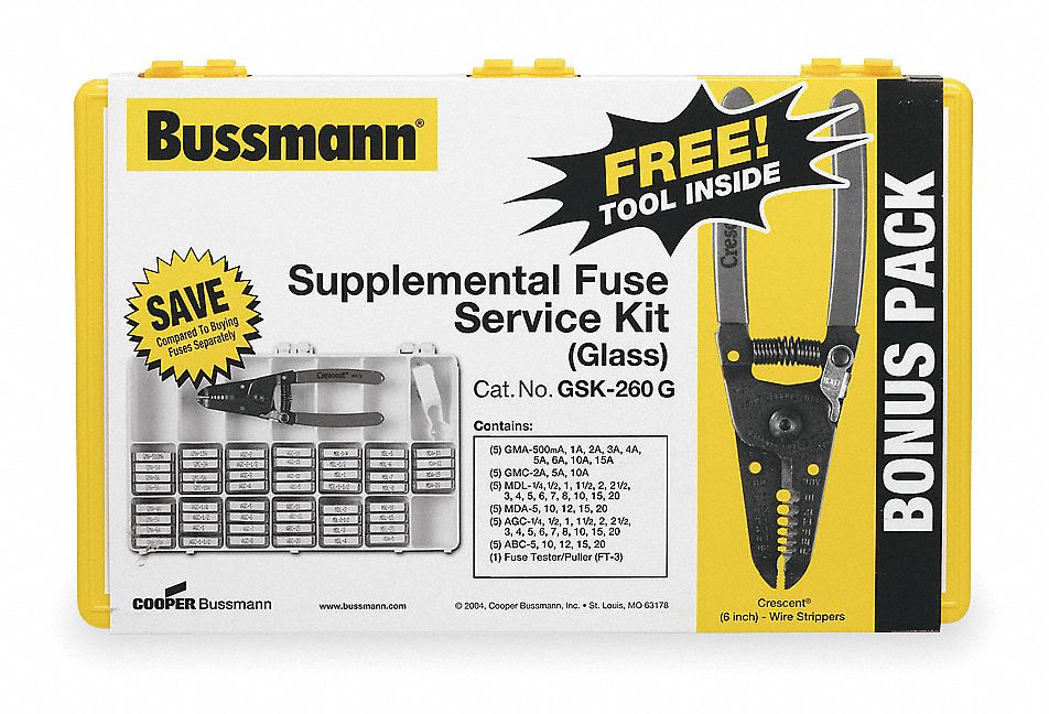 BUSSMANN, ABC/AGC/GMA/GMC/MDA/MDL, 260 Fuses Included, Fuse Kit  4YY88|GSK-260 Grainger