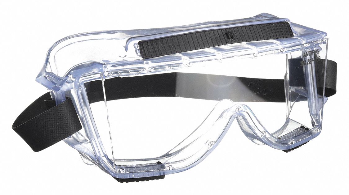 Safety Goggles: Clear Lens Color, Anti-Fog/Scratch-Resistant, Indirect, Rubber Band Material