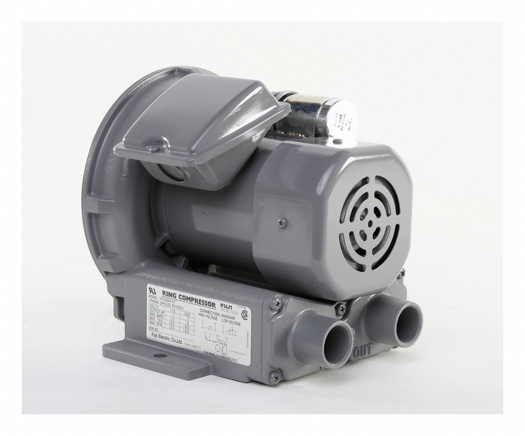 FUJI ELECTRIC Regenerative Blower: 0.1 hp, 19.4 in wc Max Op Pressure, 18.7  in wc Max Vacuum