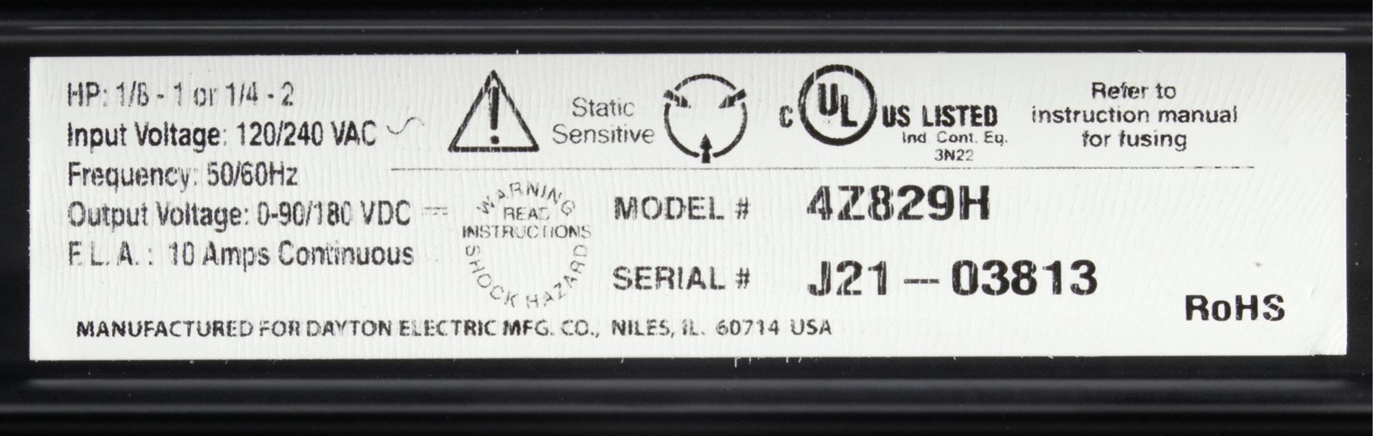 DAYTON DC Speed Control,90/180VDC,NEMA 4/12 4Z829 