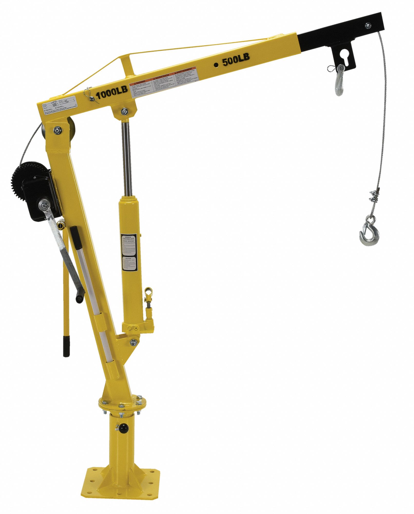 VESTIL Davit Crane, 500 lb, Reach 34 1/2 in to 89 1/2 in, Lift Range 0