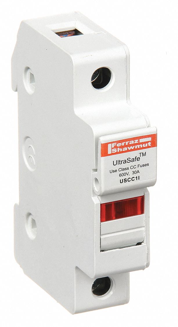 Fuse Block: Finger-Safe, 1 Pole, 600 V AC, DIN Rail Mounting, Pressure Plate Termination