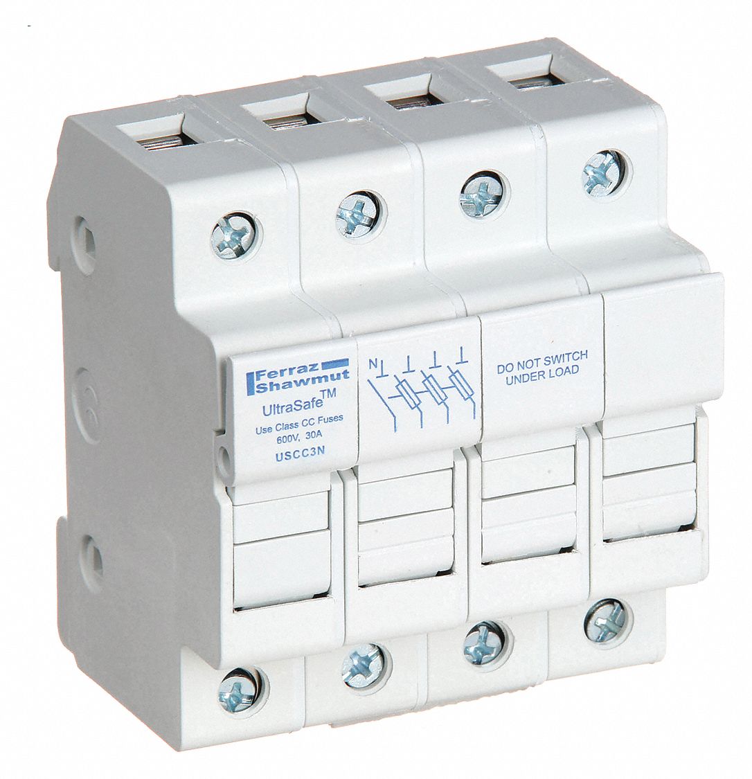 Fuse Block: Finger-Safe, 3 Pole, 600 V AC, DIN Rail Mounting, Pressure Plate Termination