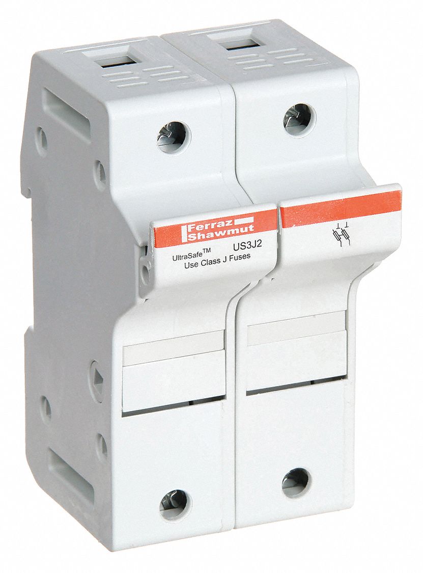 Fuse Block: Finger-Safe, 2 Pole, 600 V AC, DIN Rail Mounting, Pressure Plate Termination