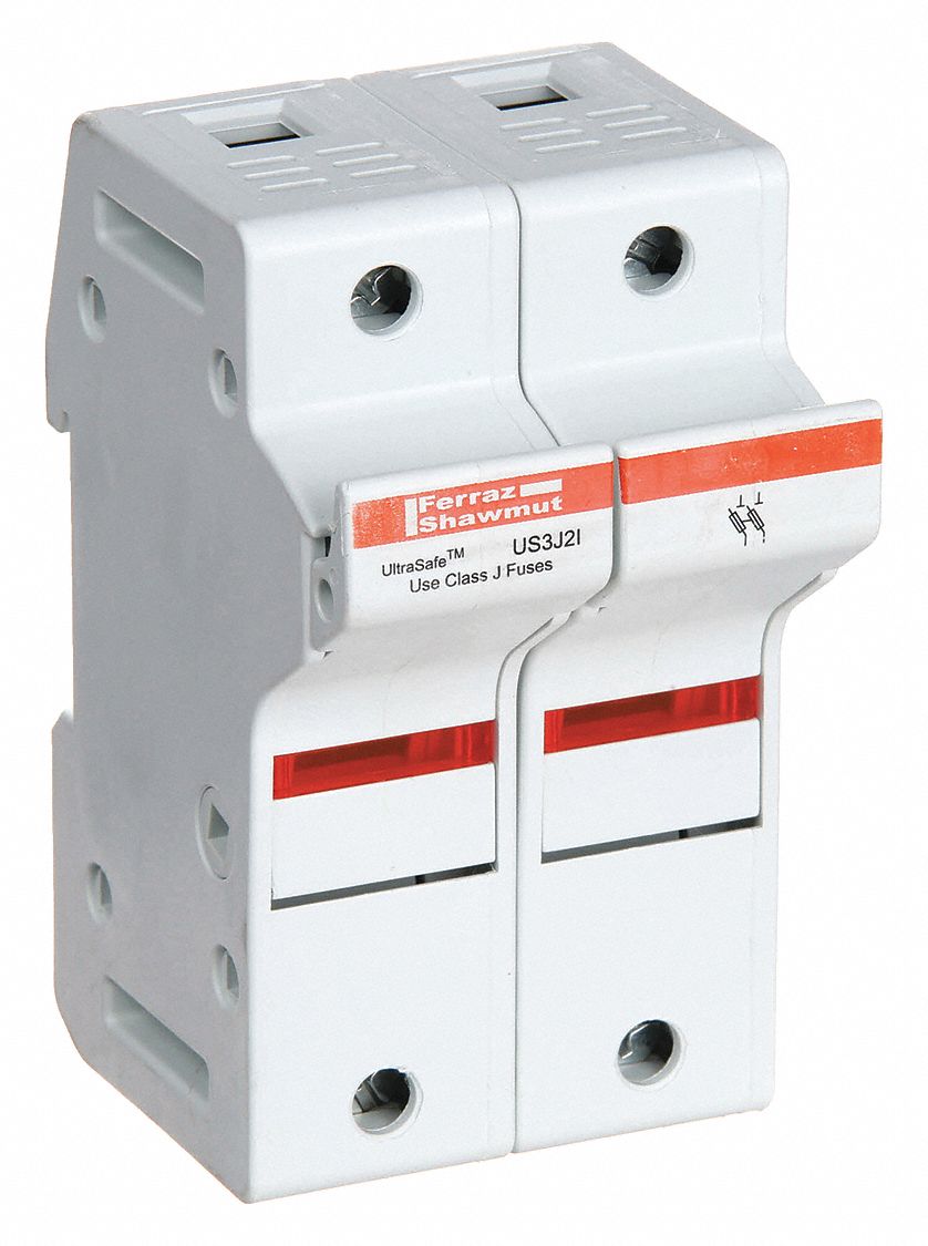 Fuse Block: Finger-Safe, 2 Pole, 600 V AC, DIN Rail Mounting, Pressure Plate Termination