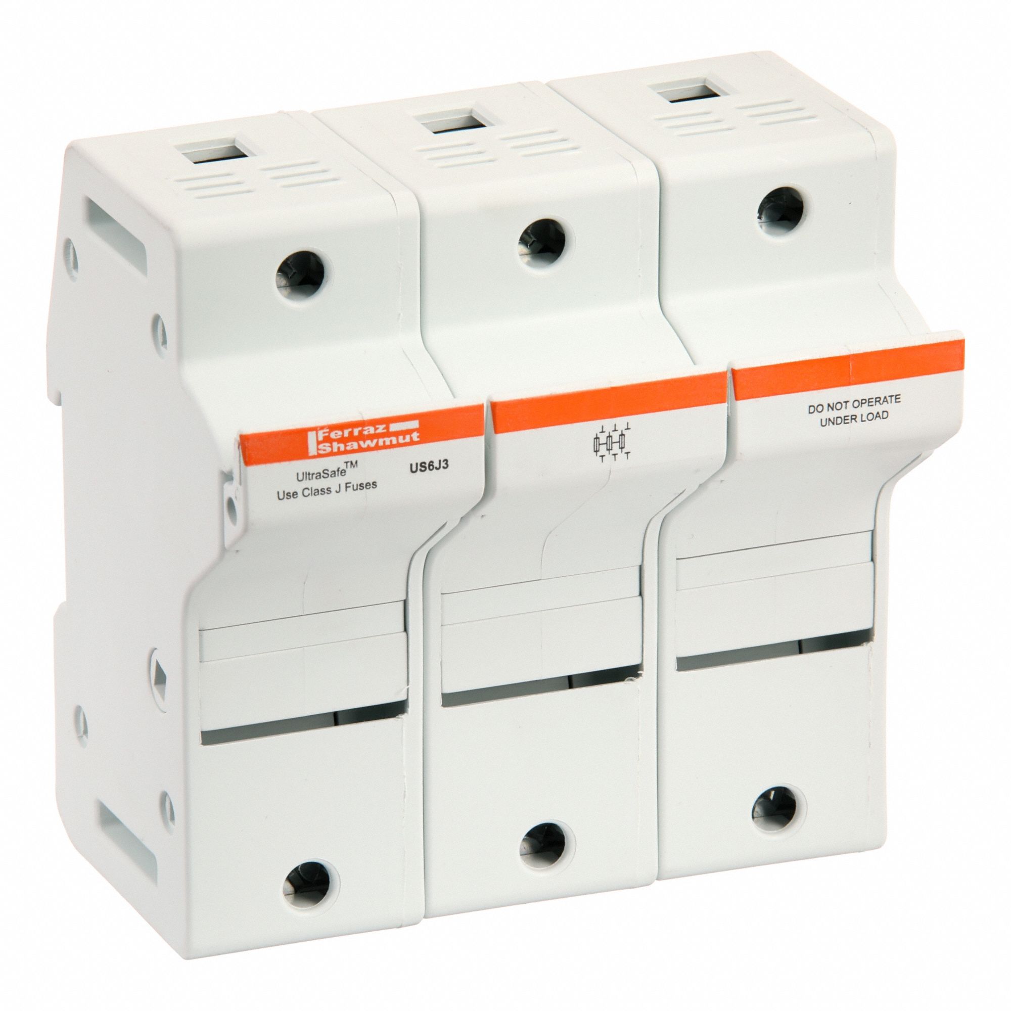 Fuse Block: Finger-Safe, 3 Pole, 600 V AC, DIN Rail Mounting, Pressure Plate Termination