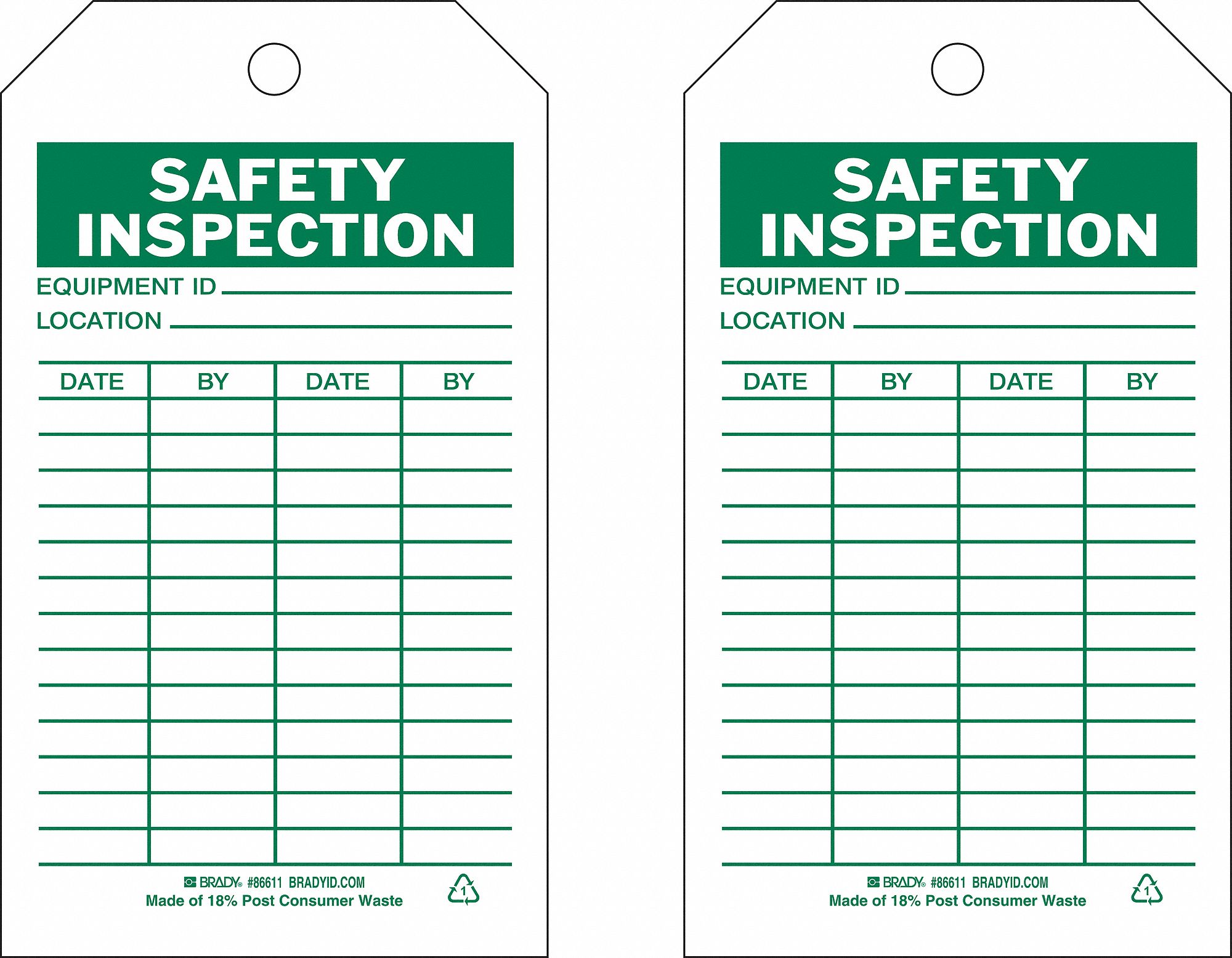 BRADY Safety Inspection Tag, Safety Inspection, 7