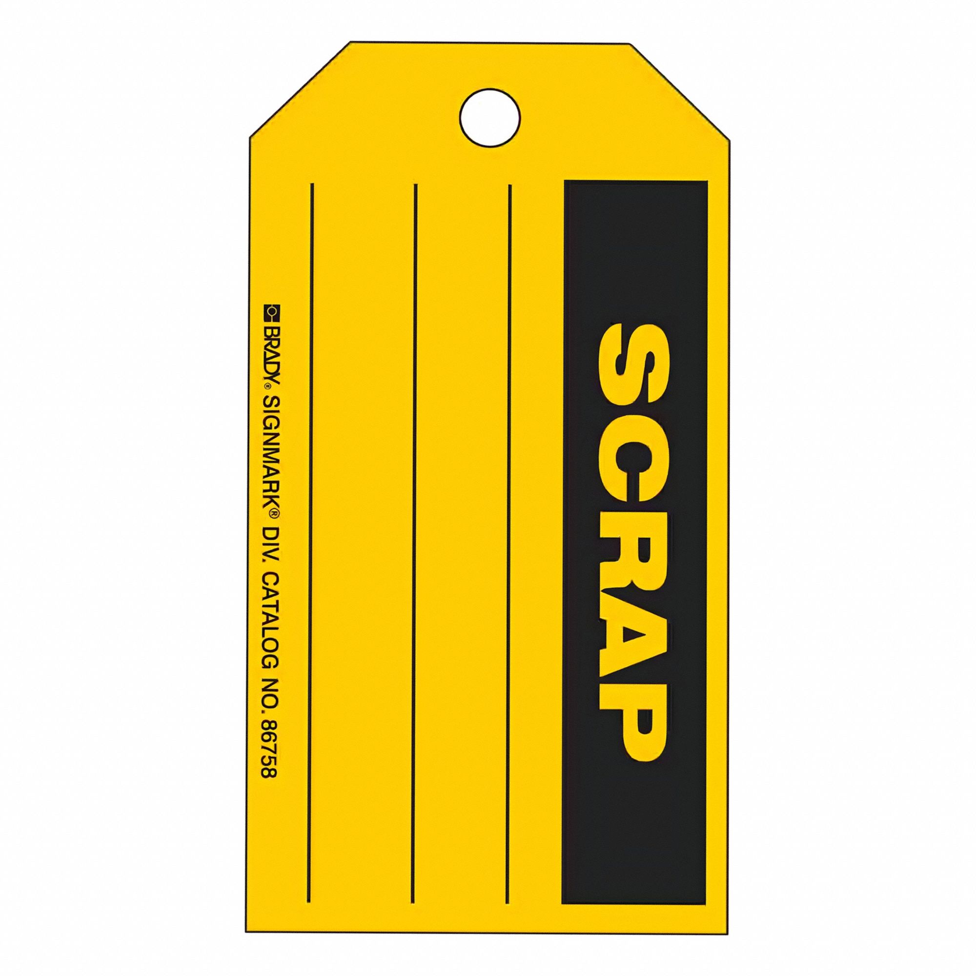 Tag: Scrap, 5 3/4 in Wd, 3 in Ht, Yellow, Rectangle, Paper, Indoor, English, 100 PK