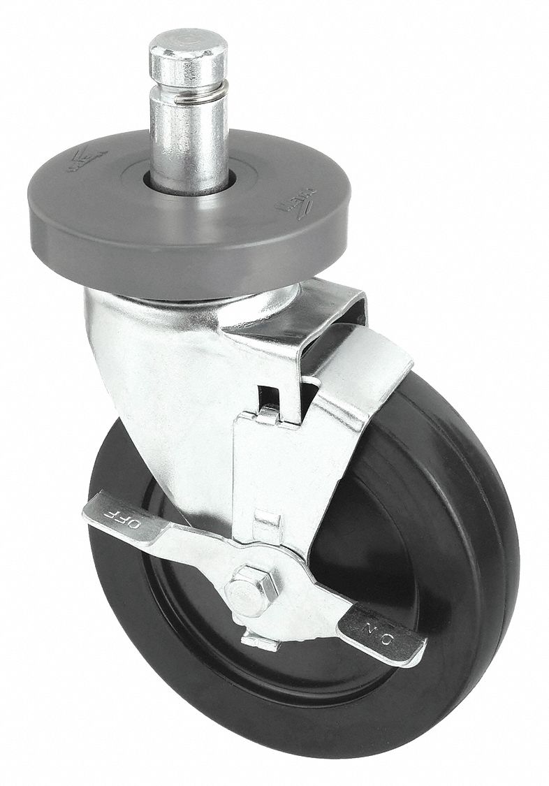 REPLACEMENT CASTER FOR WIRE SHELVING, 6 3/32 IN, RUBBER, ZINC PLATED, SWIVEL, STEEL, CASTER