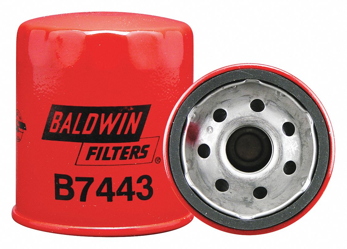 Oil Filter: B7443, M22-1.50 Thread Size, 3 1/2 in Overall Ht, 3 in Outside Dia, Oil