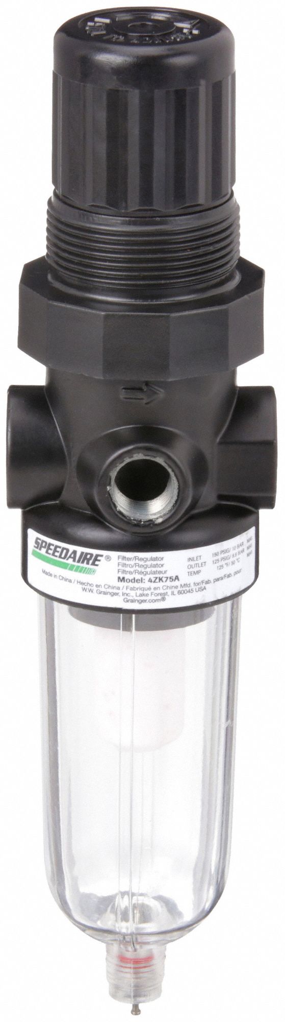 FILTER-REGULATOR, 1/4 IN NPT THREAD, 14 CFM, 5 MICRON, 5 PSI TO 125 PSI, 150 PSI MAXIMUM OPERATING PRESSURE
