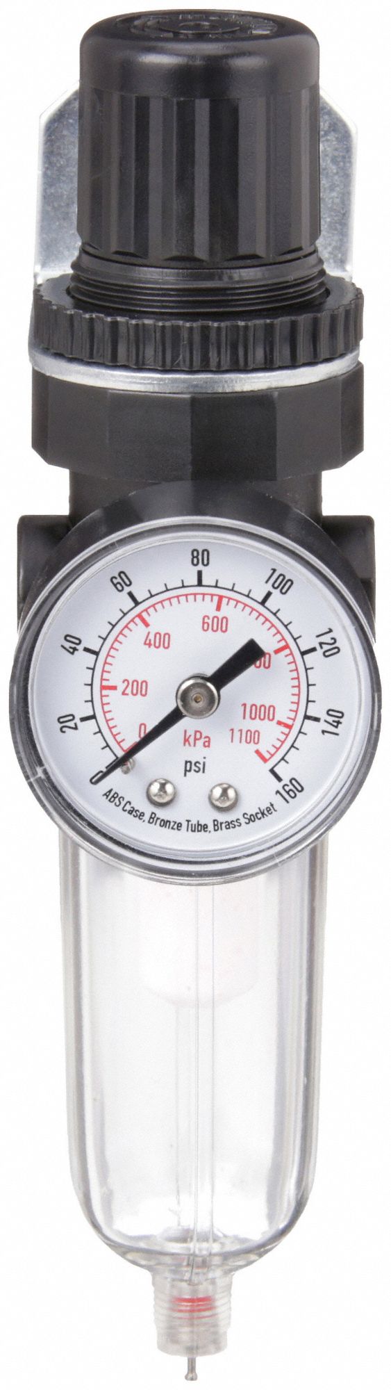 FILTER-REGULATOR, 1/4 IN NPT THREAD, 14 CFM, 5 MICRON, 5 PSI TO 125 PSI, 150 PSI MAXIMUM OPERATING PRESSURE