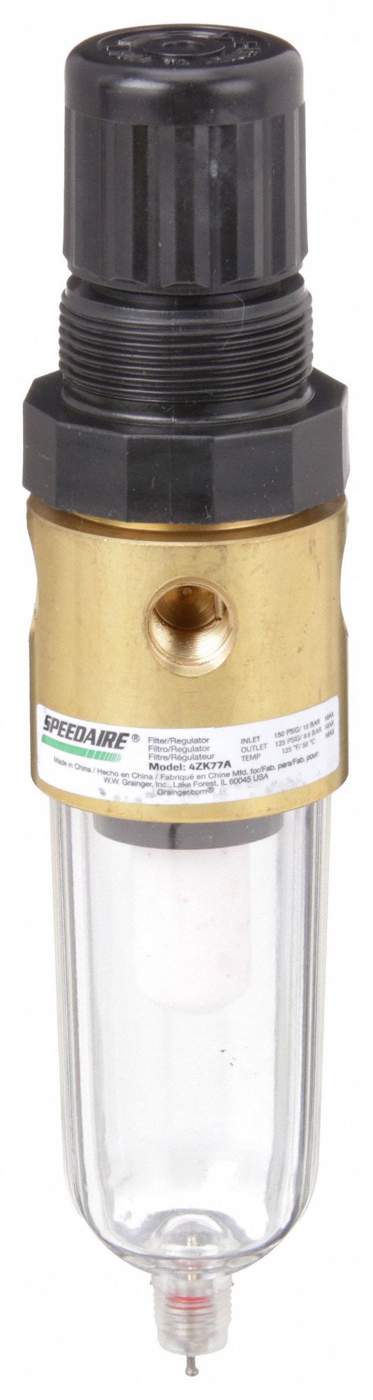FILTER-REGULATOR, 1/4 IN NPT THREAD, 12 CFM, 5 MICRON, 5 PSI TO 125 PSI, 150 PSI MAXIMUM OPERATING PRESSURE