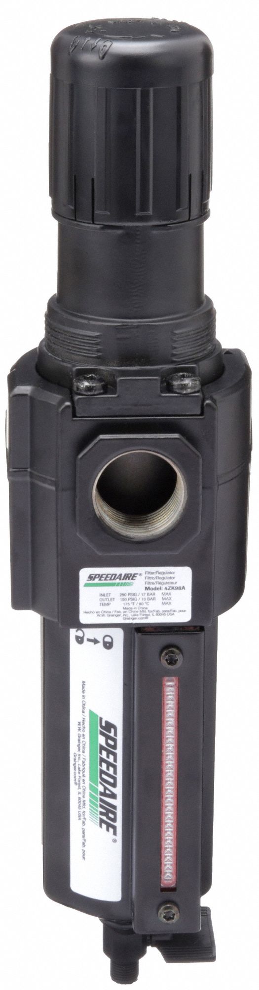 FILTER-REGULATOR, 3/4 IN NPT THREAD, 212 CFM, 40 MICRON, 5 PSI TO 150 PSI, MANUAL DRAIN, ALUMINUM