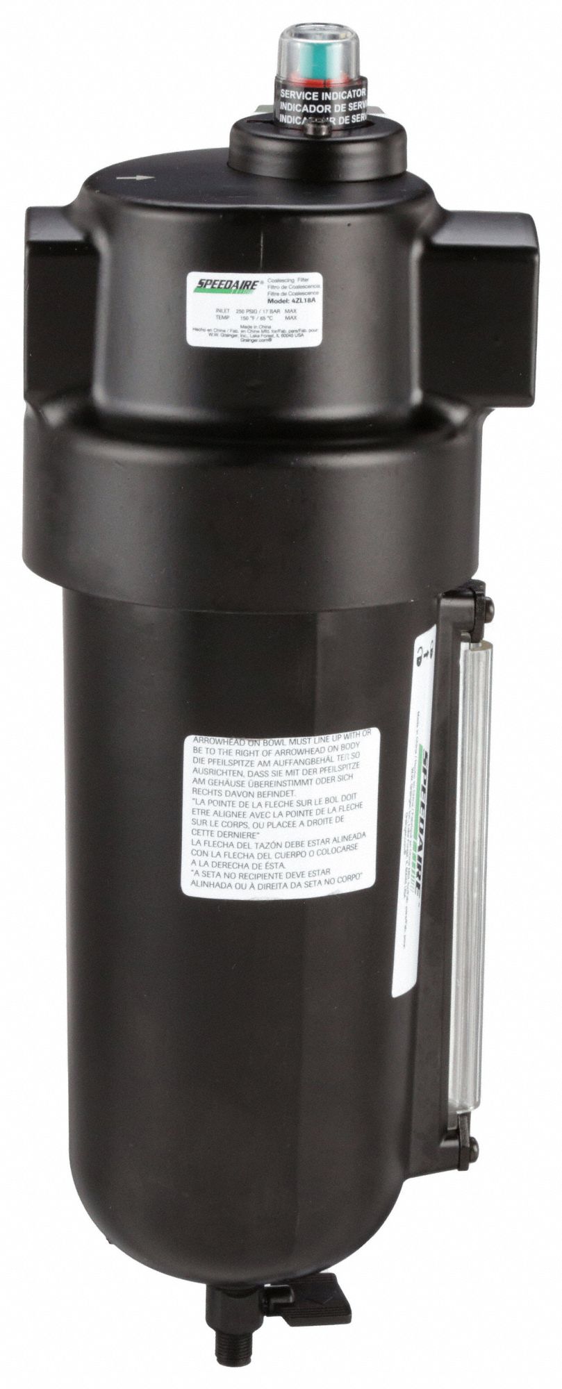 Pneumatic Oil Filter: Coalescing, 3/4 in NPT, 0.01 micron, 90 cfm, 250 psi Max Op Pressure