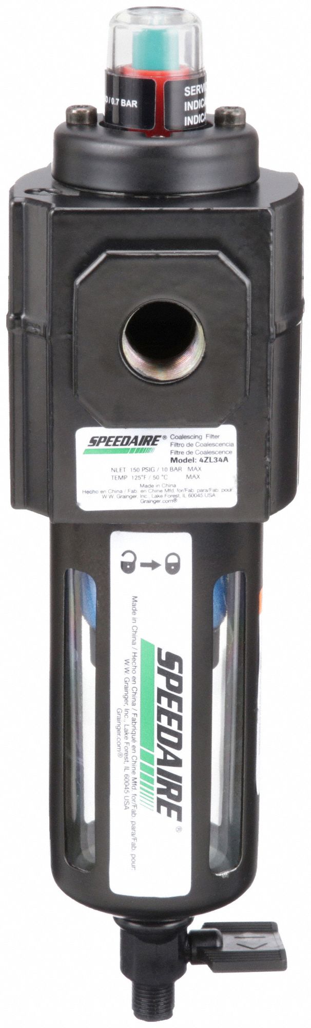 Pneumatic Oil Filter: Coalescing, 3/8 in NPT, 0.01 micron, 20 cfm, 150 psi Max Op Pressure