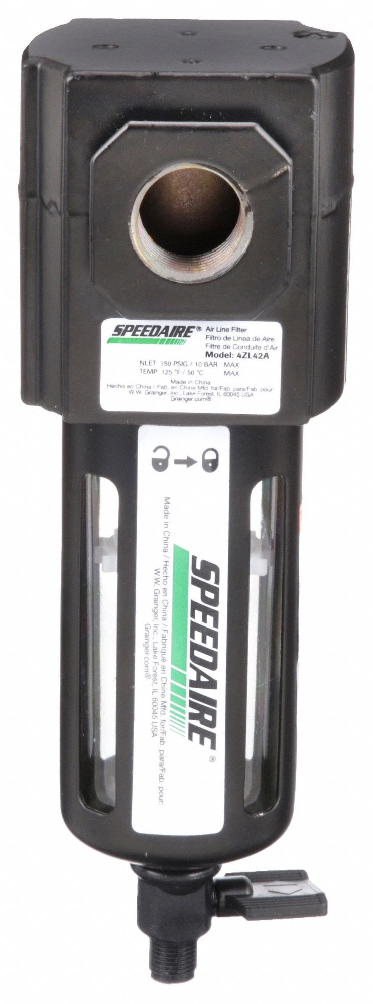 Compressed Air Filter: Particulate, 1/2 in NPT, 5 micron, 70 cfm, 150 psi Max Op Pressure