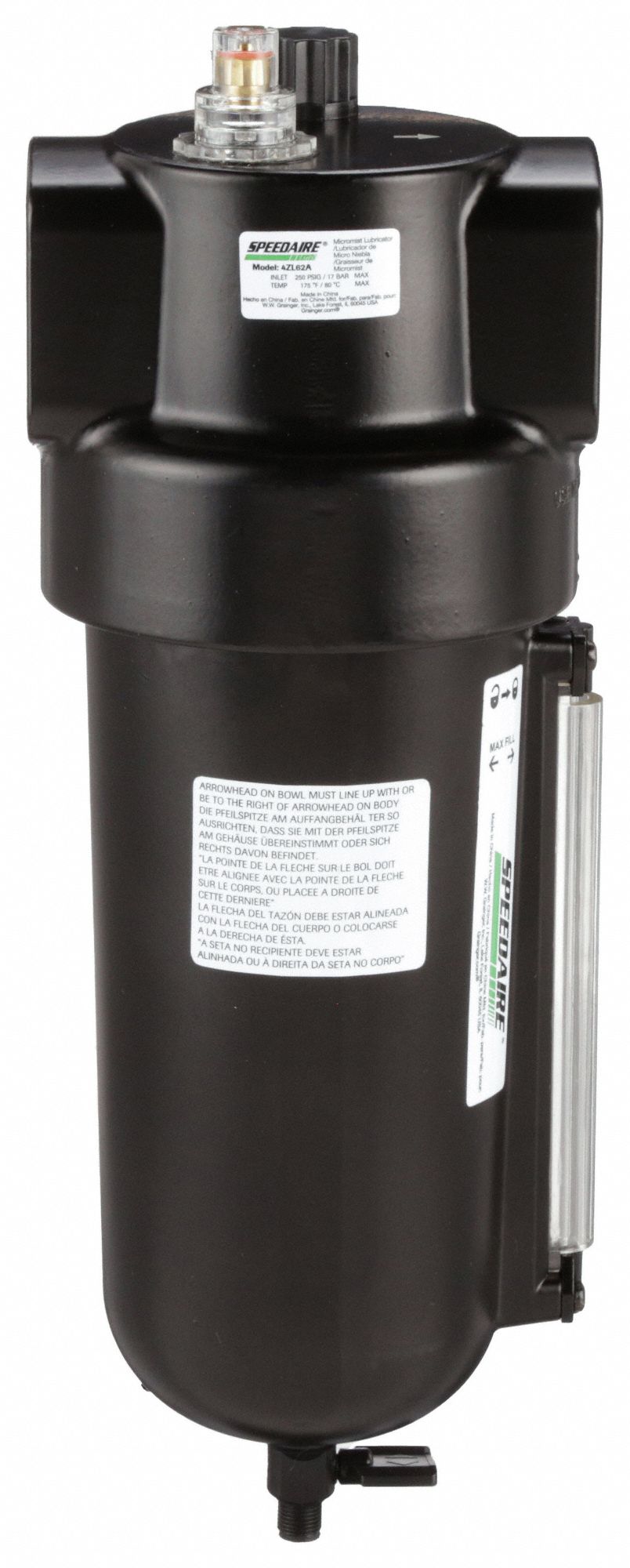 SPEEDAIRE Compressed Air Lubricator: Micro Mist, 1 1/2 in NPT, 275 cfm, 250  psi Max Op Pressure