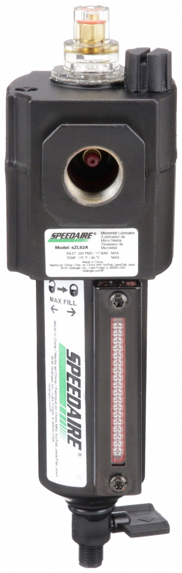 SPEEDAIRE Compressed Air Lubricator: Micro Mist, 1/2 in NPT, 95 cfm, 250  psi Max Op Pressure