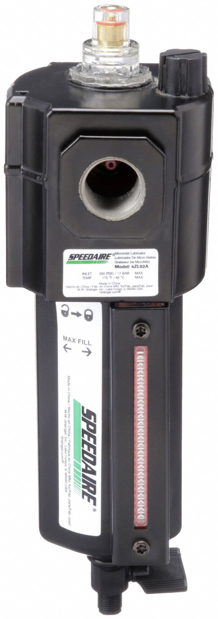 SPEEDAIRE Compressed Air Lubricator: Micro Mist, 1/2 in NPT, 154 cfm, 250  psi Max Op Pressure