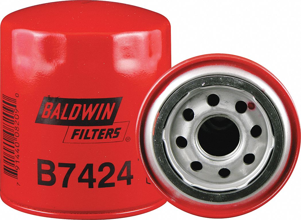 Oil Filter: B7424, 1-12 Thread Size, 4 7/16 in Overall Ht, 4 7/16 in Outside Dia