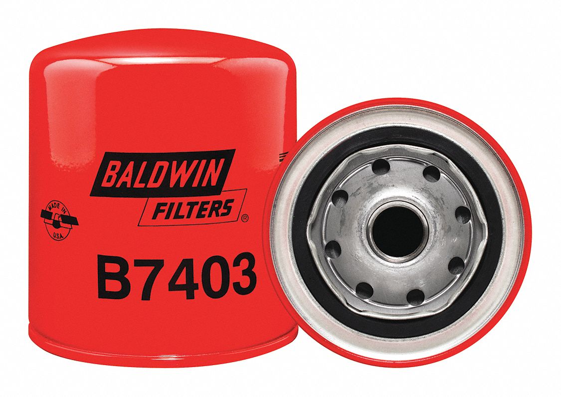 Oil Filter: B7403, 3/4"-16 Thread Size, 4 3/8 in Overall Ht, 3 11/16 in Outside Dia