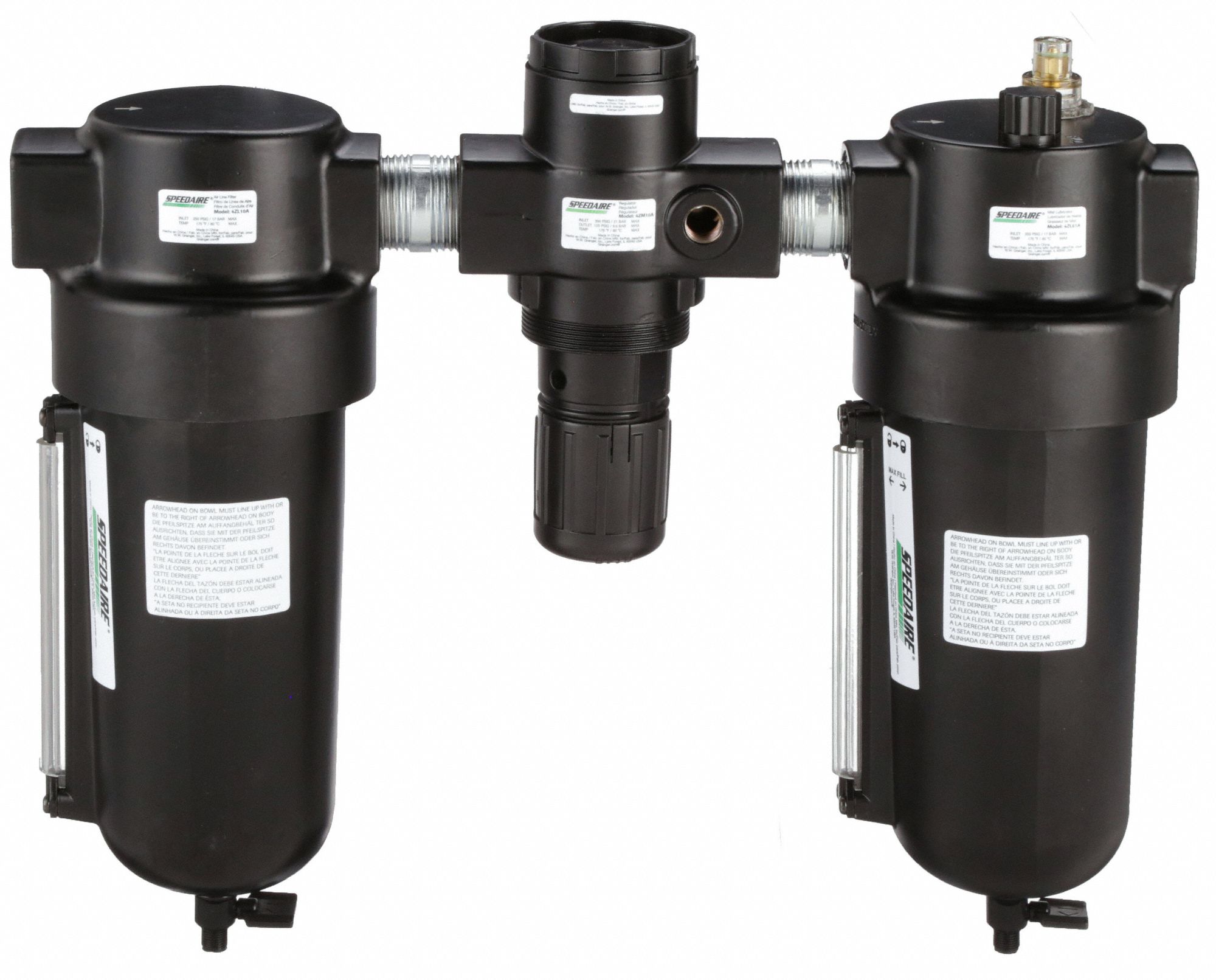 SPEEDAIRE Filter/Regulator/Lubricator: 1 in NPT, 275 cfm, 250 psi Max Op  Pressure, 5 micron, Mist