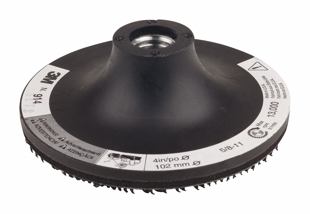 Hook-and-Loop Disc Backup Pad: 4 in Dia x 1/8 in T, 5/8"-11 Internal-Thread, Non-Vacuum