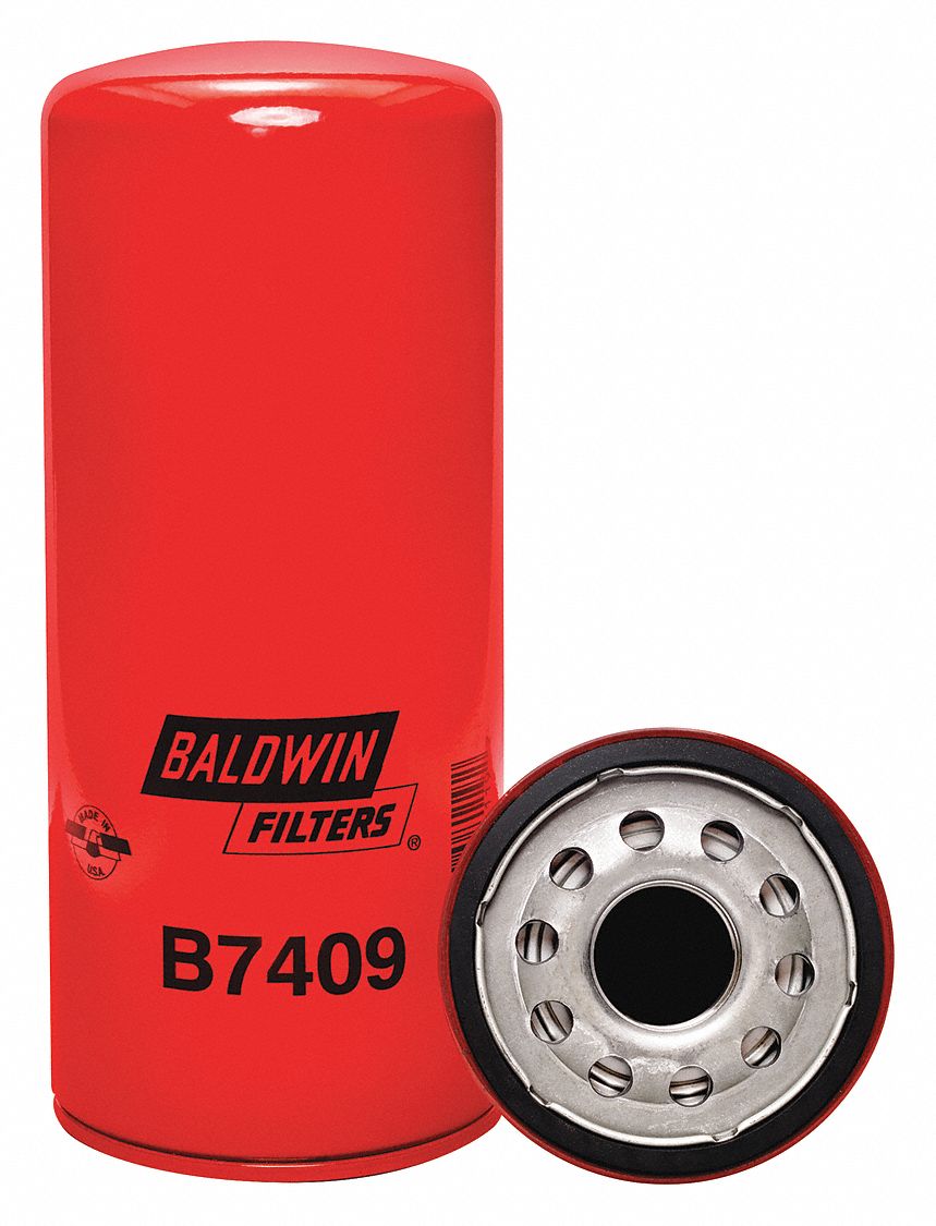 Oil Filter: B7409, 1 3/8"-16 Thread Size, 10 1/16 in Overall Ht, Oil, Mack, Spin-On